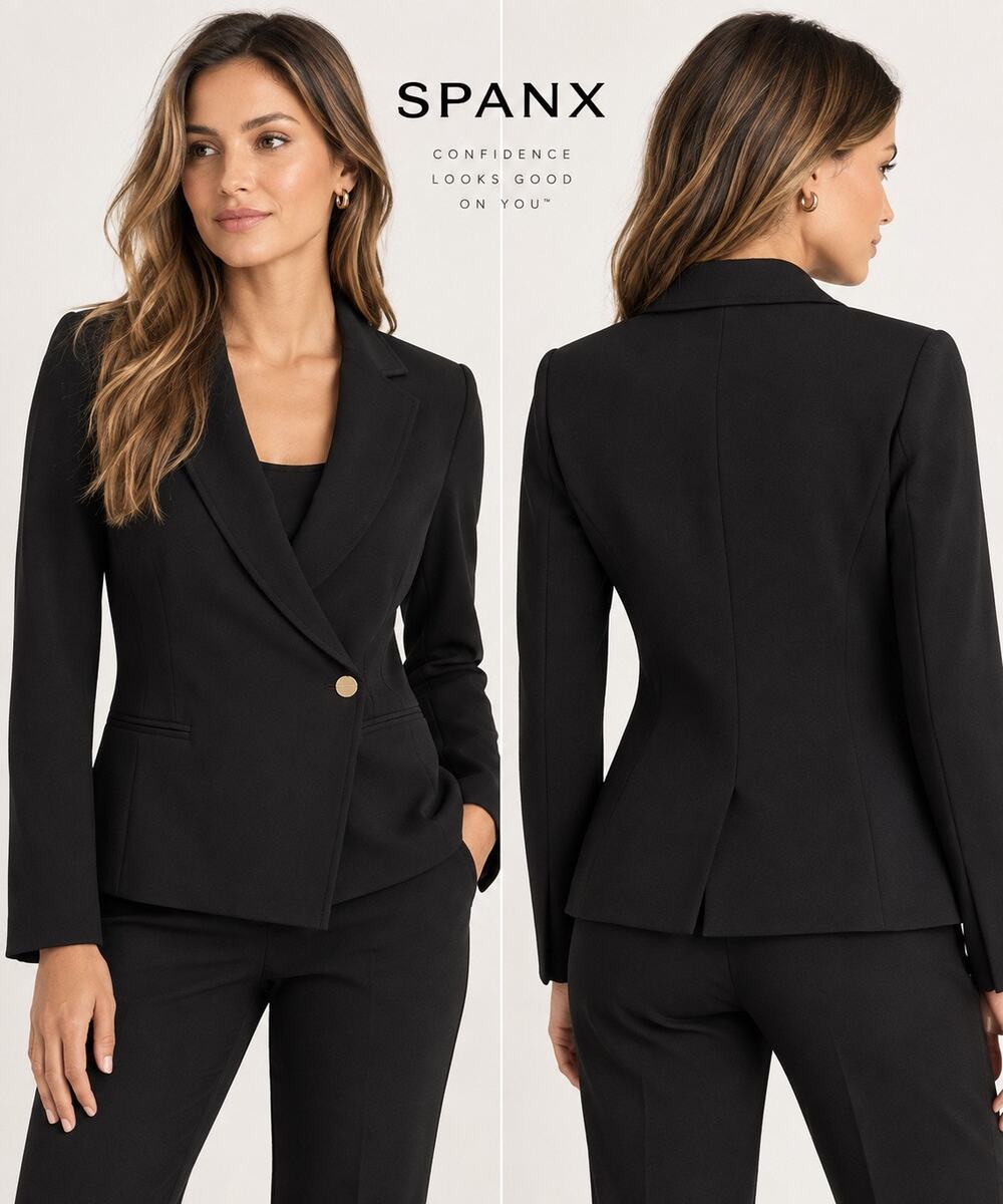 Quiet Luxury Tailored SPANX Perfect Asymmetrical Blazer Black Office Siren New S